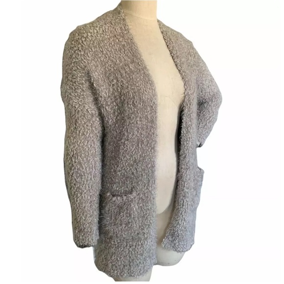 Debut Knit Grandma Sweater Open Front Cardigan Eyelash Chunky Pockets Size L - Picture 2 of 10